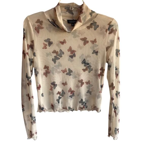 La La Land Creative Co Butterflies Cropped Mesh Top with Lettuce Hems size M - Picture 1 of 8